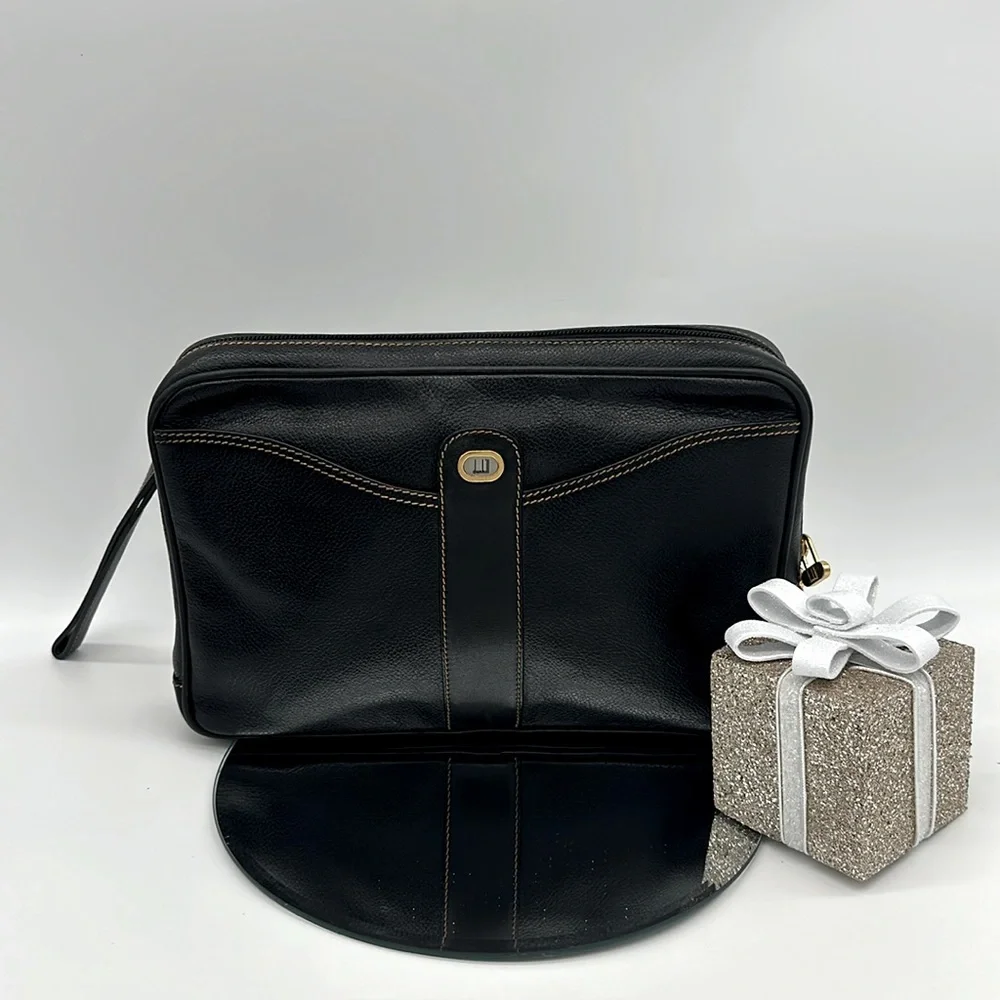 Vintage Dunhill Black Leather Travel Toiletry Bag Organizer